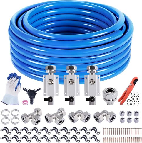 نظام أنابيب الهواء المضغوط 3/4 بوصة 100 قدم من نظام أنابيب الهواء المضغوط HDPE-Aluminum-HDPE مع كتل ألومنيوم رباعية الاتجاهات وصمامات نحاسية ومجموعة تركيبات أنابيب الهواء ملحقات ضاغط الهواء للمرآب in Kuwait