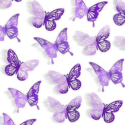 Iridescent Butterfly Decorations, 48Pcs 2 Styles 3 Sizes Butterflies for Cake Cupcake Toppers, 3D Paper Sticker for Bouquet Birthday Baby Shower Girl Room Wall Nursery Decor in Kuwait