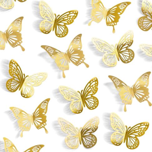 Iridescent Butterfly Decorations, 48Pcs 2 Styles 3 Sizes Butterflies for Cake Cupcake Toppers, 3D Paper Sticker for Bouquet Birthday Baby Shower Girl Room Wall Nursery Decor in Kuwait