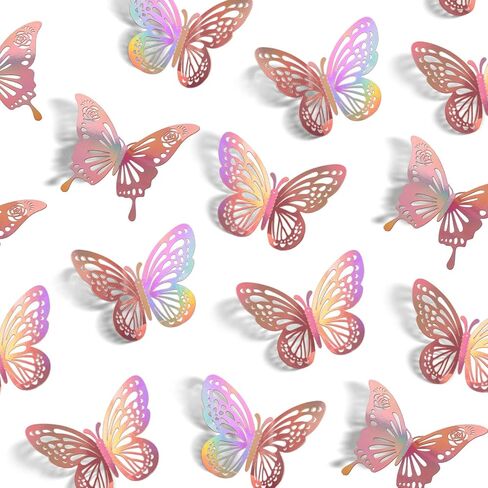 Iridescent Butterfly Decorations, 48Pcs 2 Styles 3 Sizes Butterflies for Cake Cupcake Toppers, 3D Paper Sticker for Bouquet Birthday Baby Shower Girl Room Wall Nursery Decor in Kuwait