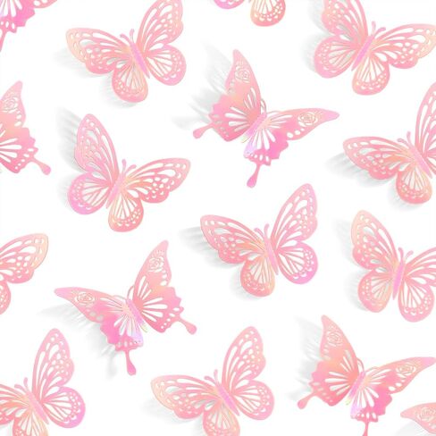 Iridescent Butterfly Decorations, 48Pcs 2 Styles 3 Sizes Butterflies for Cake Cupcake Toppers, 3D Paper Sticker for Bouquet Birthday Baby Shower Girl Room Wall Nursery Decor in Kuwait