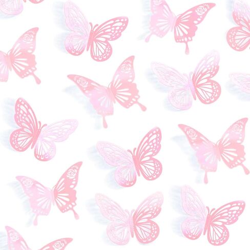 Iridescent Butterfly Decorations, 48Pcs 2 Styles 3 Sizes Butterflies for Cake Cupcake Toppers, 3D Paper Sticker for Bouquet Birthday Baby Shower Girl Room Wall Nursery Decor in Kuwait