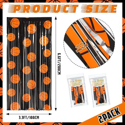 2 Pack Basketball Party Decorations 3.3 x 6.6 ft Basketball Foil Fringe Curtains Black and Orange Photo Backdrop for Sports Party Birthday Race Day in Saudi Arabia
