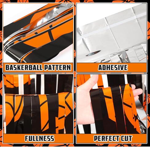 2 Pack Basketball Party Decorations 3.3 x 6.6 ft Basketball Foil Fringe Curtains Black and Orange Photo Backdrop for Sports Party Birthday Race Day in Saudi Arabia