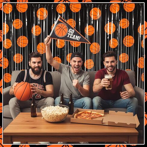 2 Pack Basketball Party Decorations 3.3 x 6.6 ft Basketball Foil Fringe Curtains Black and Orange Photo Backdrop for Sports Party Birthday Race Day in Saudi Arabia