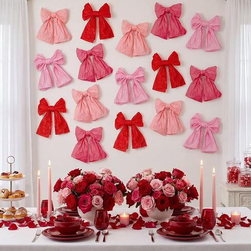 Janinka 16 جهاز كمبيوتر شخصي قبل ربط القوس Galentines الزينة 11.8 × 7.9 بوصة، أقواس الجدار العملاقة Galentine's Day الديكور اليدوية الوردي الأحمر الأقواس خلفية عيد الحب ديكور للمنزل غرفة عيد ميلاد حفلات الزفاف in Kuwait