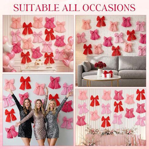 Janinka 16 جهاز كمبيوتر شخصي قبل ربط القوس Galentines الزينة 11.8 × 7.9 بوصة، أقواس الجدار العملاقة Galentine's Day الديكور اليدوية الوردي الأحمر الأقواس خلفية عيد الحب ديكور للمنزل غرفة عيد ميلاد حفلات الزفاف in Kuwait