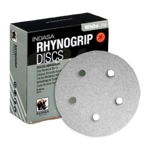 Indasa 5" Rhynogrip White Line 5-Hole Vacuum Sanding Discs (54 Series) – Premium Aluminum Oxide Hook & Loop Discs for Professional Sanding (Box of 50) (5in 5-Hole (Hook & Loop), 80, Medium) in Saudi Arabia