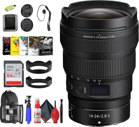 Nikon NIKKOR Z 14-24mm f/2.8 S Lens for Z Series Mirrorless Cameras (20097) + 64GB Memory Card + Filter Kit + Card Reader + Photo Software + Flex Tripod + More (Renewed) in Saudi Arabia