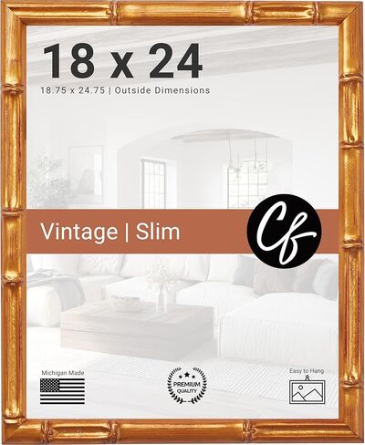 Craig Frames 11x14 Picture Frame – Vintage Gold Bamboo Style, Wood Frame with Glass, Backing, and Hanging Hardware, Decorative Wall Display for Photos or Art in Kuwait