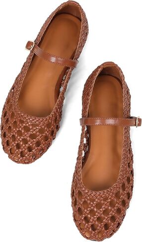 Woven Ballet Flats for Women Round Toe Weavy Ballerina Flat Shoes Adjustable Strap Dressy Comfortable Summer Mary Janes in Kuwait