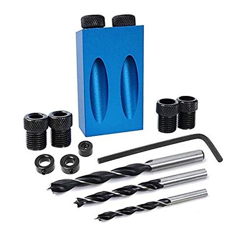 14 Pcs Pocket Hole Jig Kit for Woodworking – Aluminum Pocket Screw Jig ±0.2 mm Precision, 15° Drill Guide, 6 Bushings 6–10 mm, 3 Bits, Stop Collars, Case & Adapter – for Concealed Holes, Wood Joining in Saudi Arabia