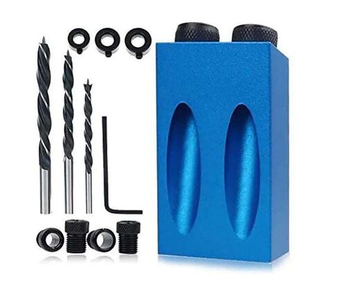 14 Pcs Pocket Hole Jig Kit for Woodworking – Aluminum Pocket Screw Jig ±0.2 mm Precision, 15° Drill Guide, 6 Bushings 6–10 mm, 3 Bits, Stop Collars, Case & Adapter – for Concealed Holes, Wood Joining in Saudi Arabia