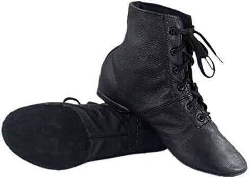 Cheapdancing Women’s Leather Practice Dancing Shoes Jazz Boots Soft-Soled High Boots, Black in Saudi Arabia