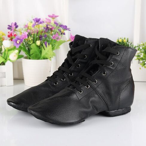 Cheapdancing Women’s Leather Practice Dancing Shoes Jazz Boots Soft-Soled High Boots, Black in Saudi Arabia