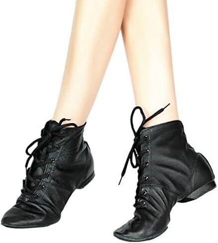 Cheapdancing Women’s Leather Practice Dancing Shoes Jazz Boots Soft-Soled High Boots, Black in Saudi Arabia