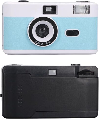 BRRNOO 35MM Film Camera Lightweight Vintage Camera Built in Flash 28MM F/8 Lens 1/120s Shutter Speed for Daily Analog Hobbyists (Blue and White) in Saudi Arabia