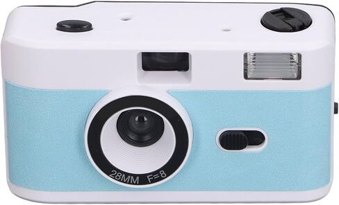 BRRNOO 35MM Film Camera Lightweight Vintage Camera Built in Flash 28MM F/8 Lens 1/120s Shutter Speed for Daily Analog Hobbyists (Blue and White) in Saudi Arabia