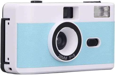 BRRNOO 35MM Film Camera Lightweight Vintage Camera Built in Flash 28MM F/8 Lens 1/120s Shutter Speed for Daily Analog Hobbyists (Blue and White) in Saudi Arabia