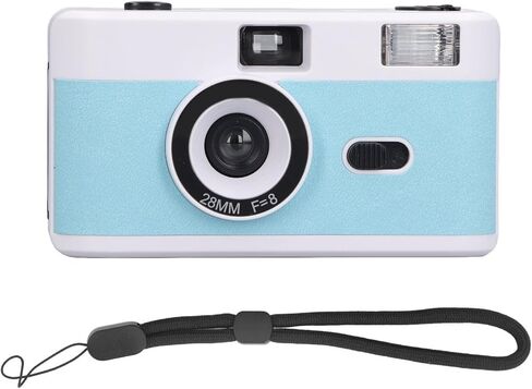 BRRNOO 35MM Film Camera Lightweight Vintage Camera Built in Flash 28MM F/8 Lens 1/120s Shutter Speed for Daily Analog Hobbyists (Blue and White) in Saudi Arabia