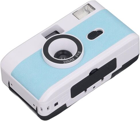BRRNOO 35MM Film Camera Lightweight Vintage Camera Built in Flash 28MM F/8 Lens 1/120s Shutter Speed for Daily Analog Hobbyists (Blue and White) in Saudi Arabia