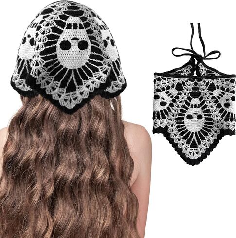 Gothic Crochet Bat Bandana for Women, Handmade Triangle Knit Head Scarf Kerchief for Halloween, Witch Costume Headwrap, Cosplay, or Dark Academia Outfit in Saudi Arabia