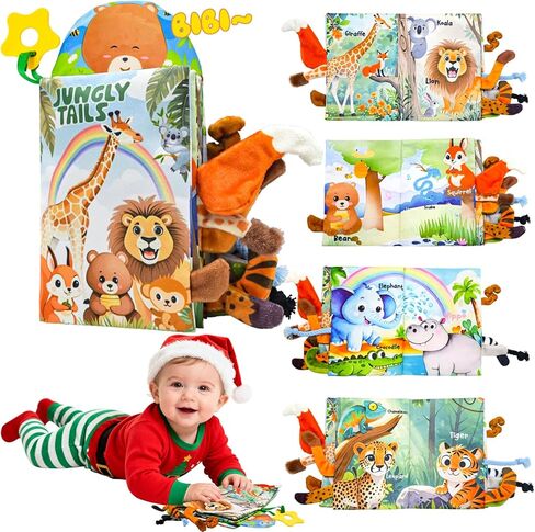 Kimicare Baby Toys 0-6 Month, Crinkle Books for Babies, Jungle Animal Tails Soft Baby Cloth Books 6 to 12 Months, Infant Tummy Time Sensory Toys, Birthday Gifts Christmas in Saudi Arabia