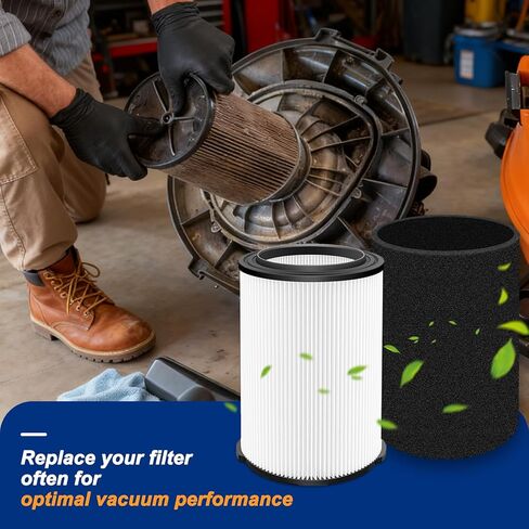 استبدال فلتر VF4000 لمرشحات Ridgid Shop Vac سعة 5-20 جالونًا، ومكنسة كهربائية هاسكي سعة 6-9 جالون، و3 عبوات من مرشحات الفراغ مع 6 عبوات من الإسفنج وفرشاة تنظيف واحدة in Kuwait