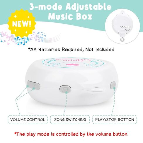 Montessori Crib Mobile-Mobile Baby Mobile عالي التباين من أجل Crib و Black and White Baby Crib Mobile مع صندوق موسيقى 3 ​​وضع ترقيته ، والهواتف المحمولة لحضانة التطوير البصري ، وتناسب أسرة أسرة قياسية in Kuwait
