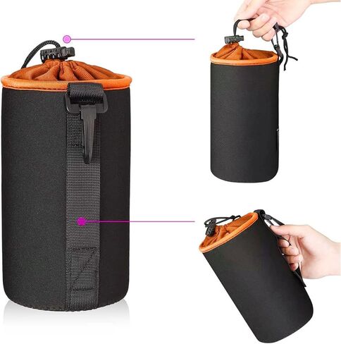 1Pc Thickened and fleece-lined camera lens bag, suitable for protecting telephoto lenses, includes a shoulder strap and hook for easy carrying. in Saudi Arabia