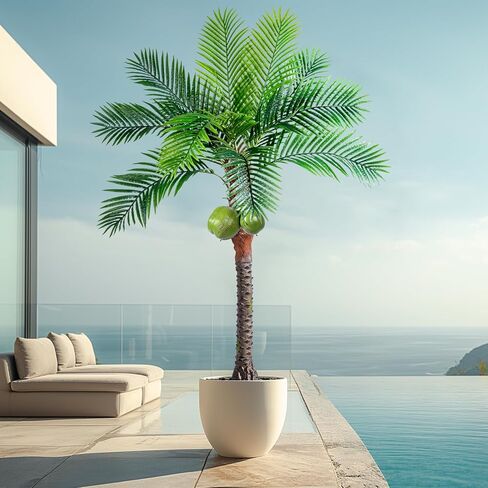 6FT شجرة النخيل الاصطناعية فينيكس مع فاكهة جوز الهند في الهواء الطلق ديكور داخلي كبير فو جوز الهند الحرير شجرة النخيل الاستوائية وهمية شجرة كبيرة فو ساغو نبات النخيل للمنزل ساحة خارج الفناء بجانب حمام السباحة in Kuwait