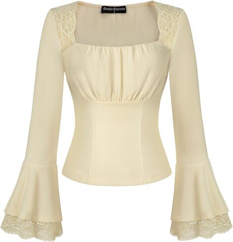Scarlet Darkness Renaissance Shirt Women Square Neck Ruched Bust Y2K Tops Goth Victorian Blouse in Saudi Arabia