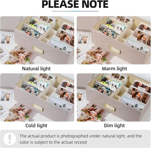 Photo Storage Organizer, Sturdy Linen Photo Box with 4 Dividers, 6 Divider Cards and 2 Label Stickers, Stylish Storage Box for Storing Photos, Birthday Cards, Keepsake, Postcard, Beige in Saudi Arabia