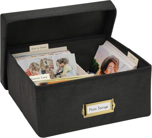 Photo Storage Organizer, Sturdy Linen Photo Box with 4 Dividers, 6 Divider Cards and 2 Label Stickers, Stylish Storage Box for Storing Photos, Birthday Cards, Keepsake, Postcard, Beige in Kuwait