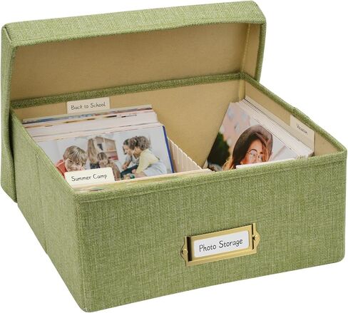 Photo Storage Organizer, Sturdy Linen Photo Box with 4 Dividers, 6 Divider Cards and 2 Label Stickers, Stylish Storage Box for Storing Photos, Birthday Cards, Keepsake, Postcard, Beige in Saudi Arabia