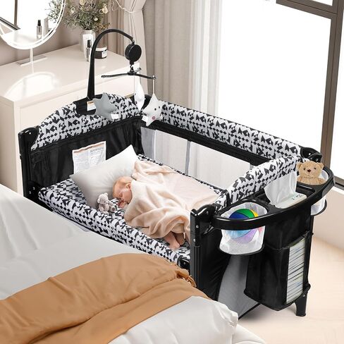 Xilingol 5 in 1 Baby Bassinet Bedside Sleeper, Portable Pack and Play with Carrying Bag, Playpen and Rocking Cradle, Easy Folding Crib for Newborn Baby, Grey in Kuwait