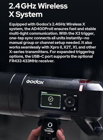 Godox AD400 Pro II AD400Pro II فلاش ستروب خارجي، 400 وات 2.4 جيجا TTL GN72 HSS 1/8000s، 0.01s-1s إعادة التدوير، وضع التجميد 1/27770s، 30W LED ضوء ثنائي اللون 2800K-6000K، 10 خطوات طاقة، ضوء أحادي للتصوير الفوتوغرافي in Saudi Arabia