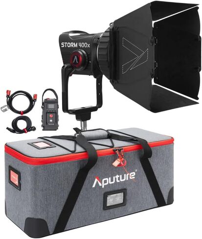 Aputure Storm 400x مصباح LED أبيض قابل للضبط مع ضبط اللون (تركيب ذهبي) ومجموعة أبواب Aputure CF7 فريسنل وأبواب الحظيرة (7 بوصة) in Kuwait