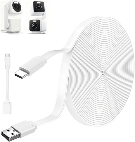 كابل تمديد الطاقة بطول 50 قدم لكاميرا WYZE Duo Cam Pan داخلي/خارجي، WYZE Cam Pan v4، Wyze Cam v3، Wyze OG، Petcube Cam 360/TP-Link Tapo C120، كاميرا CCTV، سلك شاحن شحن مسطح طويل من USB إلى USB C in Kuwait