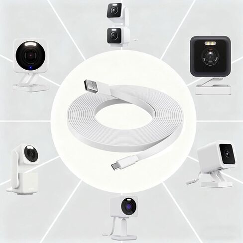 كابل تمديد الطاقة بطول 50 قدم لكاميرا WYZE Duo Cam Pan داخلي/خارجي، WYZE Cam Pan v4، Wyze Cam v3، Wyze OG، Petcube Cam 360/TP-Link Tapo C120، كاميرا CCTV، سلك شاحن شحن مسطح طويل من USB إلى USB C in Kuwait