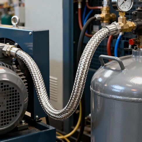 خرطوم ضاغط الهواء مقاس 3/4 بوصة × 20 بوصة - قلب مموج من الفولاذ المقاوم للصدأ، غلاف حماية مضفر، 870 رطل لكل بوصة مربعة، أطراف دوارة مقاس 3/4 بوصة NPT in Kuwait