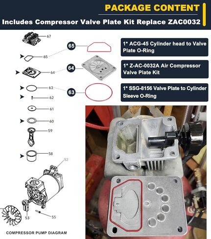 ZAC0032 طقم لوحة صمام الضاغط لكابل بورتر الحرفي DeVilbiss DeWalt Black & Decker مضخات خالية من الزيت ضواغط الهواء | استبدل ZAC0032 Z-AC-0032 in Kuwait