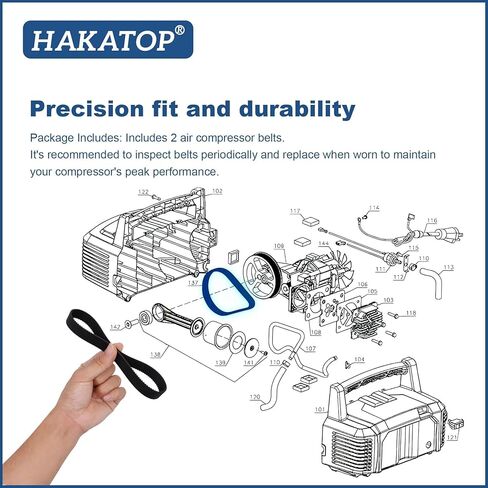 HAKATOP AC-0815 Air Compressor Belt 2-Pack Timing Belt Replacement for Dewalt Porter Cable Craftsman Oil-Free Air Compressors Fits CAC-1311 CAC-1342 in Kuwait