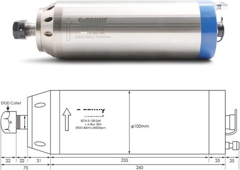 4.5kw ER20 water-cooled spindle 4 pieces ceramic ball bearing D=100mm(380v) in Saudi Arabia
