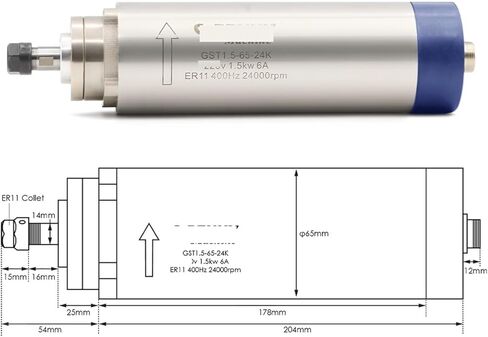 1.5kw ER11 65x204mm 220v air cooled spindle 4 bearings & 1.5kw VFD & 65mm bracket(220v) in Saudi Arabia