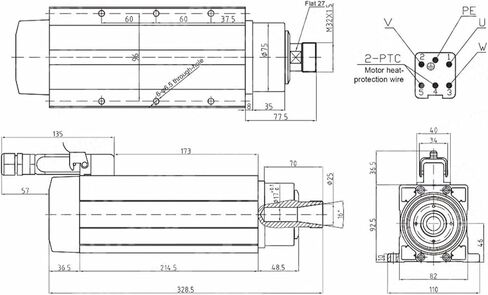4kw ER25 air cooled spindle motor 18000rpm 220v/380v square woodworking(220v) in Saudi Arabia