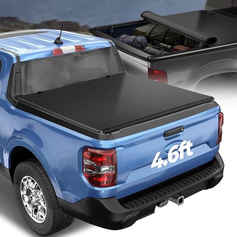 Auto Dynasty Soft Roll-up Truck Bed Tonneau Cover Compatible with 2022 2023 2024 2025 Ford Maverick 4.6FT, Matte Black Soft Vinyl Top in Saudi Arabia