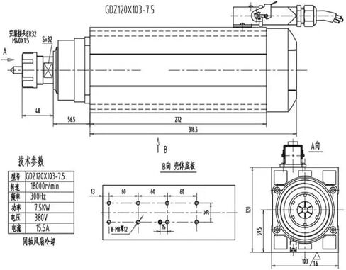 380V 7.5KW 10HP Square Spindle Motor Air Cooled 4 Bearings + 7.5kw VFD Inverter + ER32 Chuck Kit in Saudi Arabia
