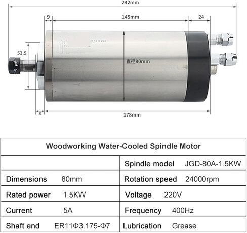 Water-cooled spindle motor 1.5KW ER11 woodworking spindle 220V 380V 4 bearings(1.5KW 380V) in Saudi Arabia