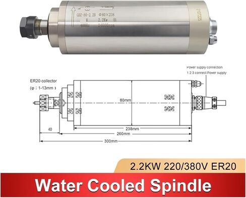 2.2kw ER20 water cooled spindle kit 2.2kw & inverter & 80mm bracket & 80w water pump(380V,4pcs Steel Bearing) in Saudi Arabia